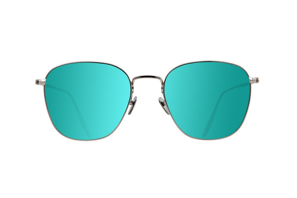 SPACE IS THE PLACE - WHITE GOLD DALLOZ FLAT TURQUOISE MIRROR LENSES